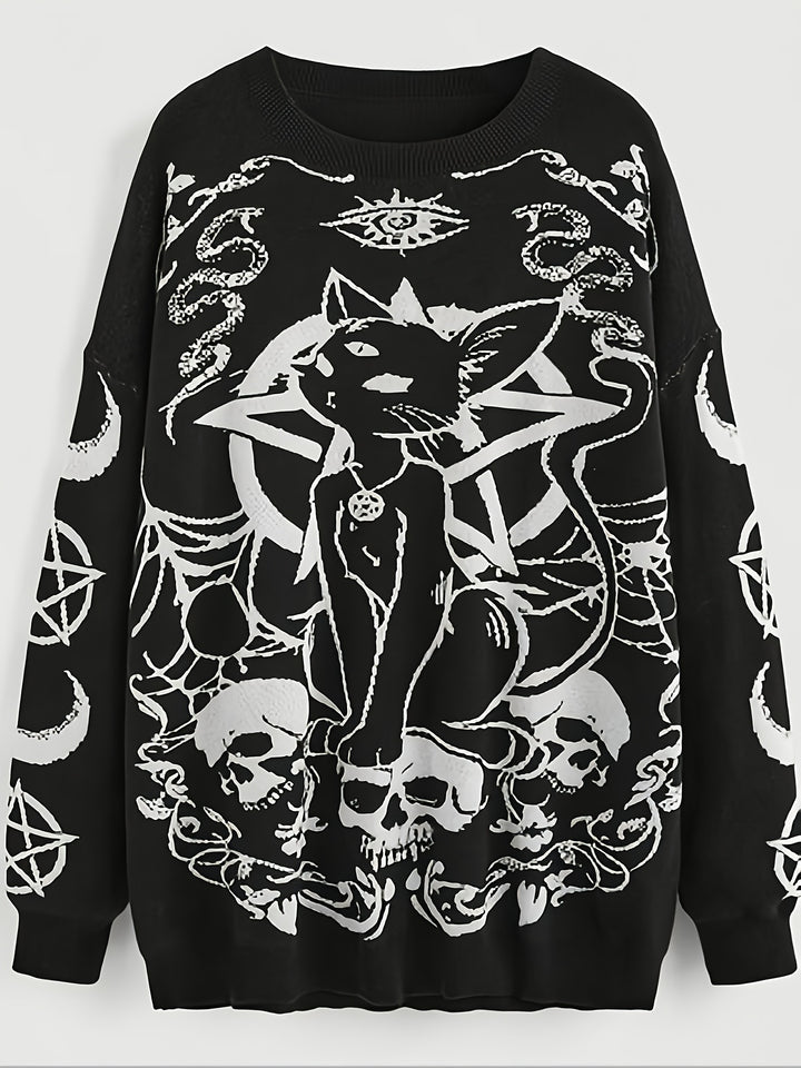Black Cat Skull Pentacle Sweater
