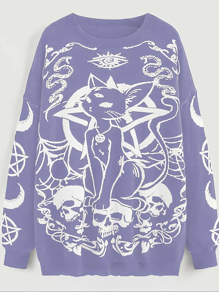 Cat Skull Pentacle Purple Sweater