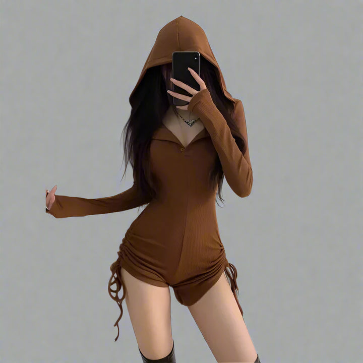 Coffee Hooded Long Sleeve Onesie