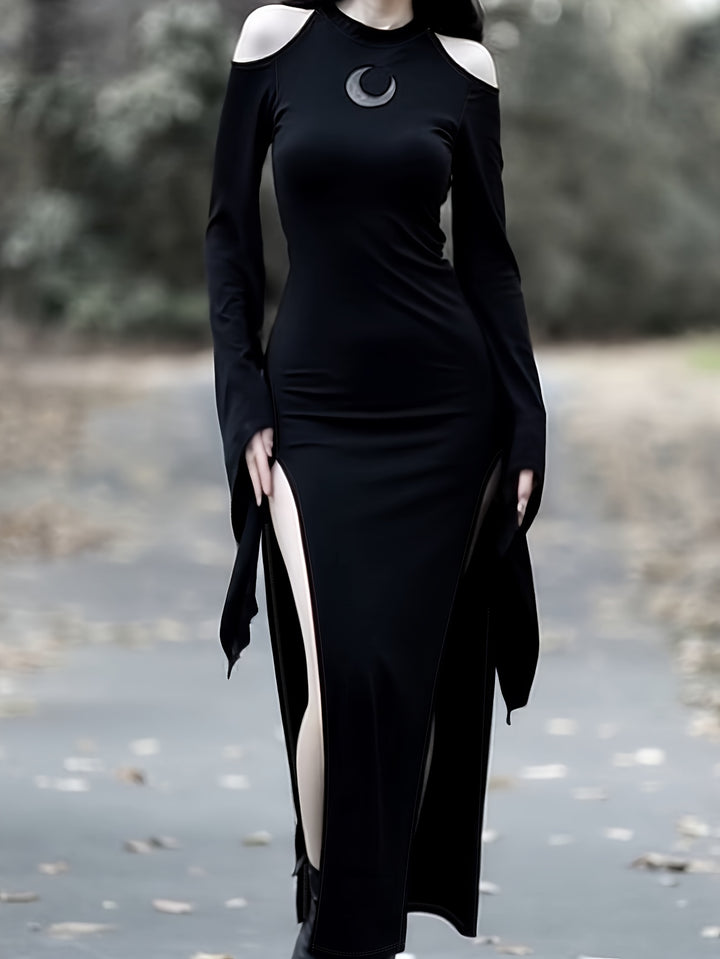Goth Black Moon Maxi Dress