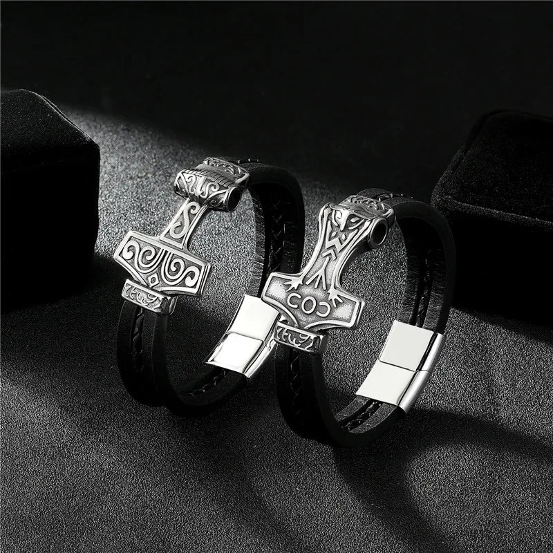 Men's Thors Hammer Leather Bracelets