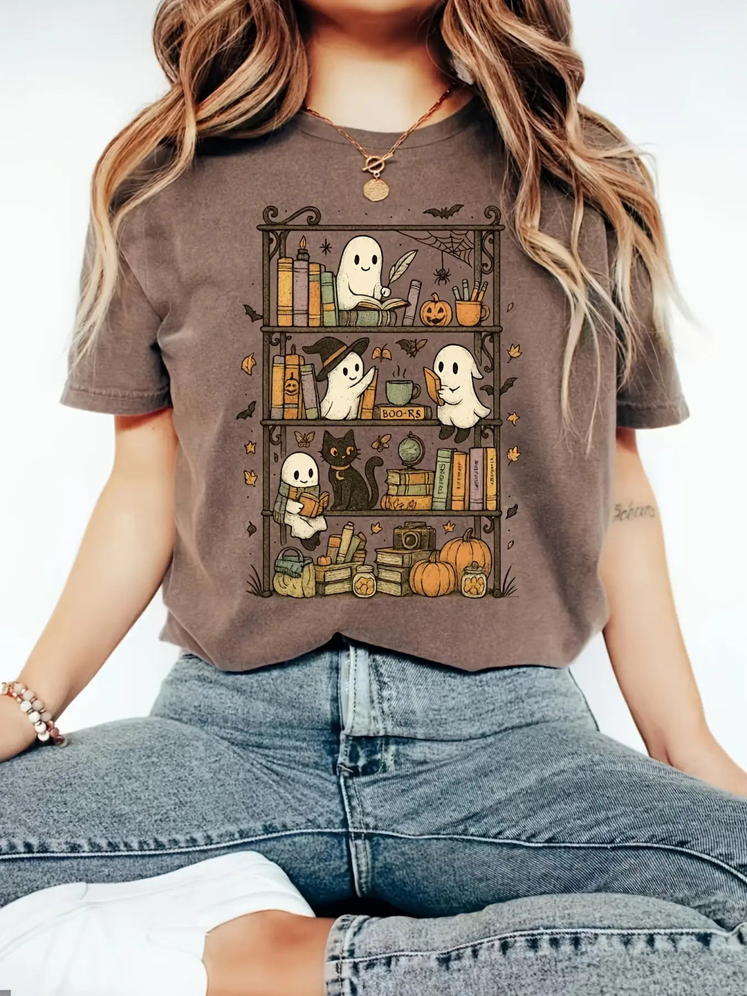Halloween Ghost Book Brown T-Shirt