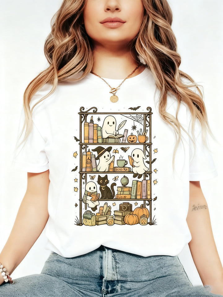 Halloween Ghost Books White T-Shirt