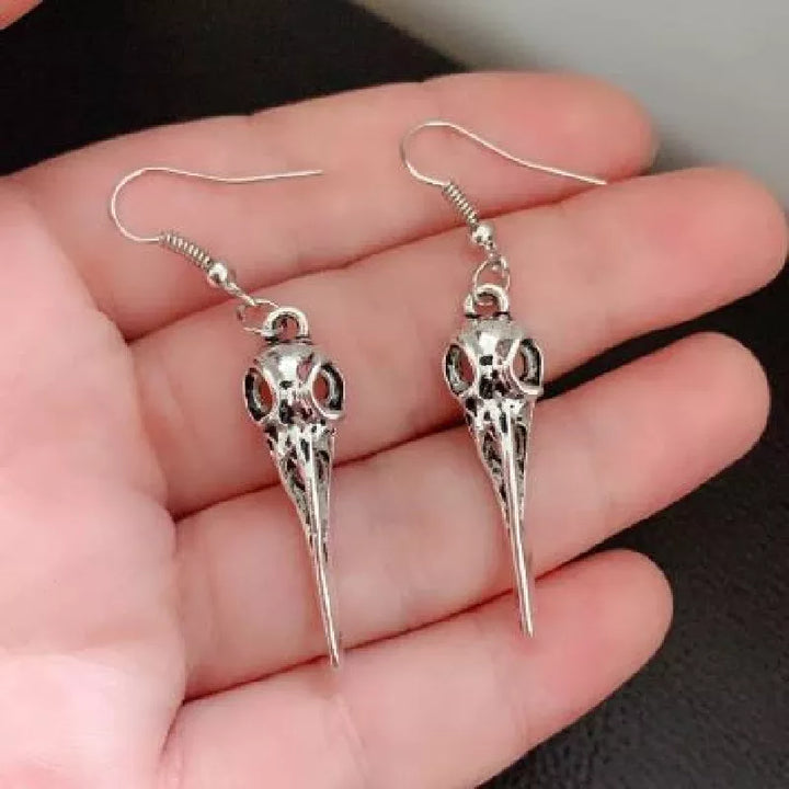 Crow Skull Silver Earrings