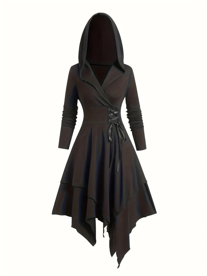 Hood Long Sleeve Black Dress