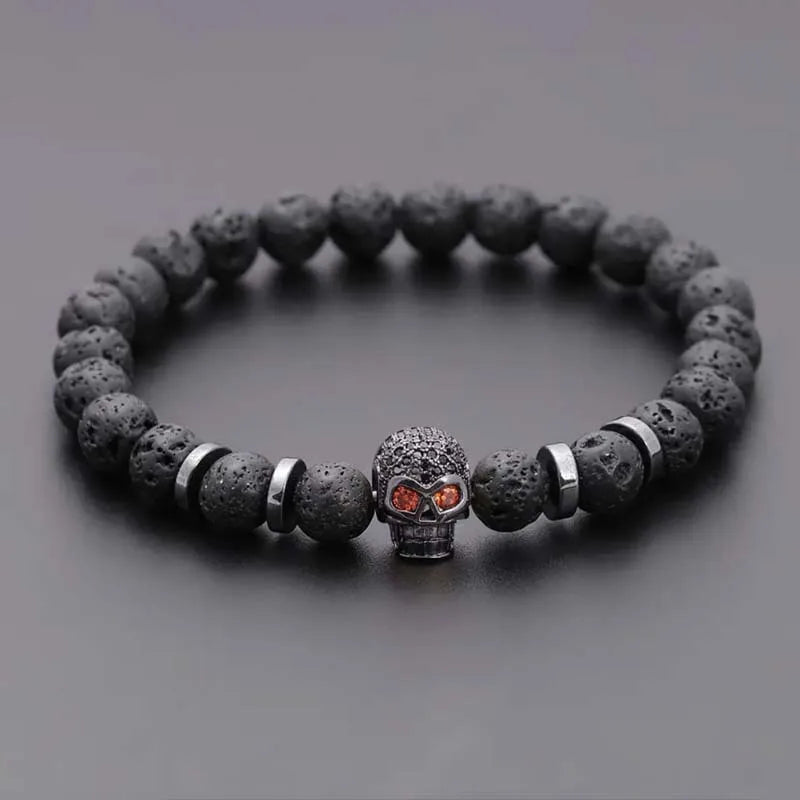 Men's Lava Rock Skull Bracelets
