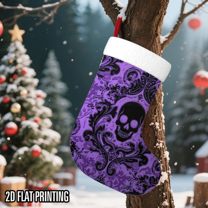 Merry Creepmas Purple Skull Christmas Stockings