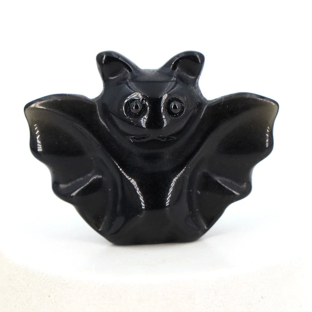 Obsidian Crystal Bat Statues