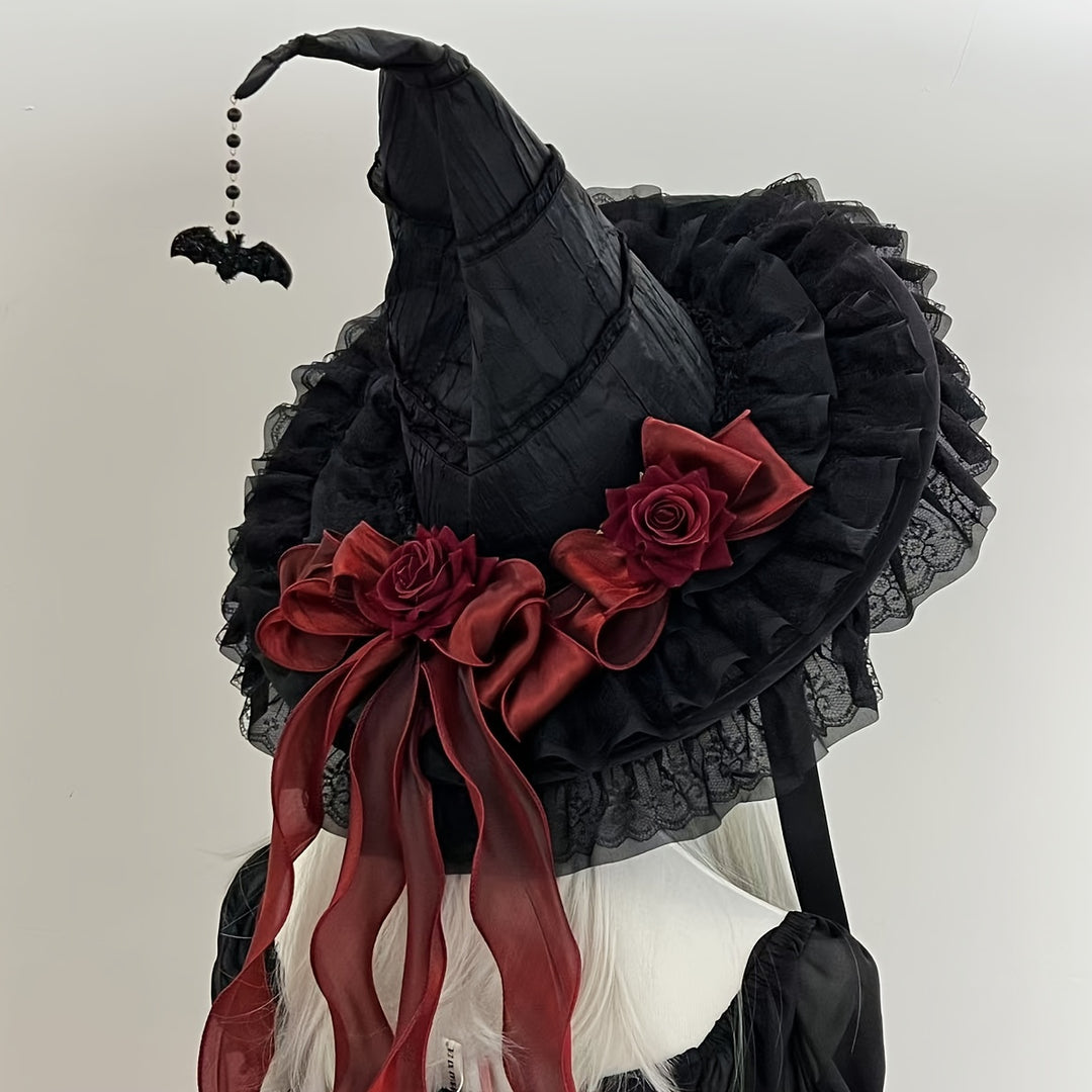Red Black Bat Witch Hat