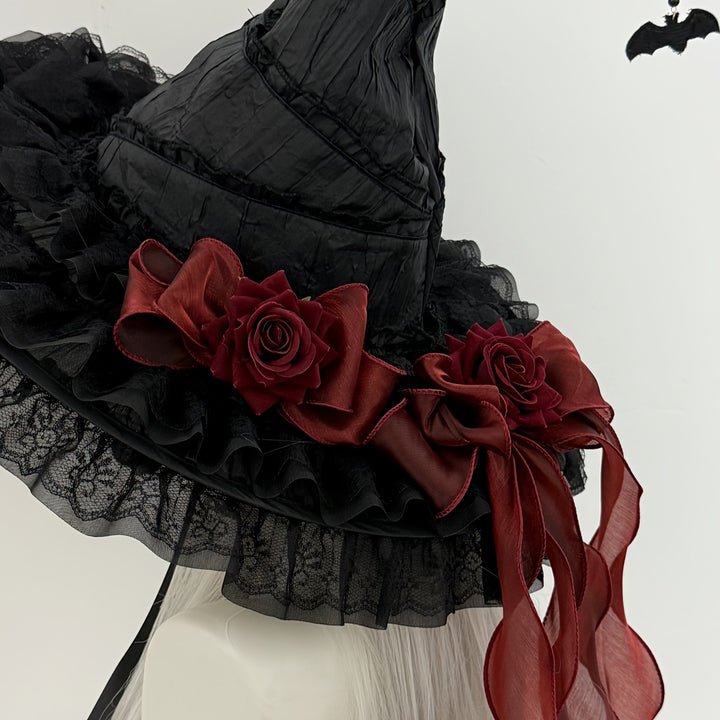 Red Black Roses Bat Witch Hat