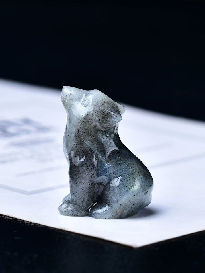 Labradorite Crystal Wolf Statue
