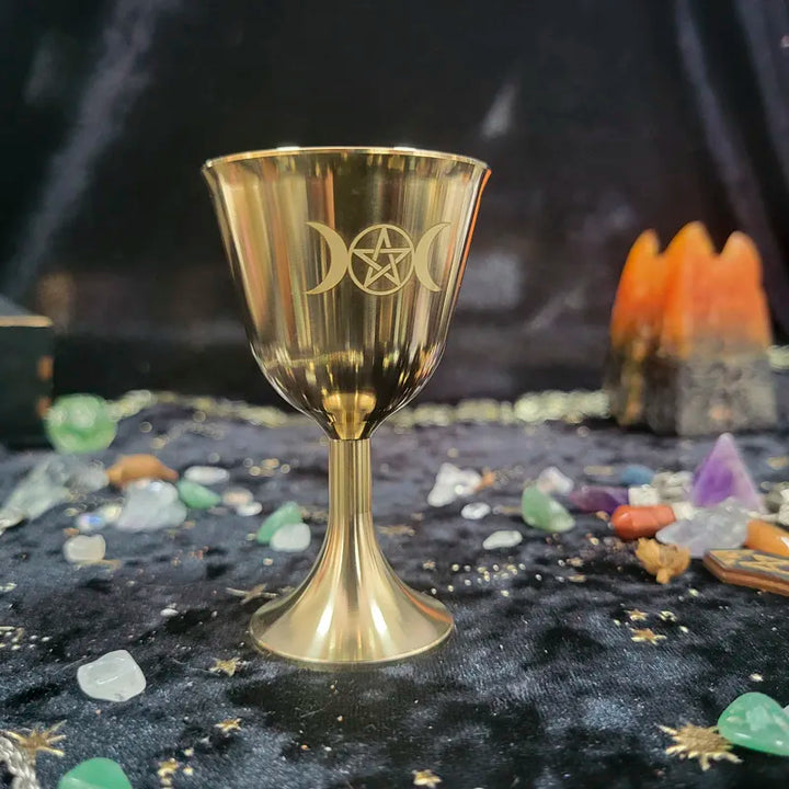 Triple Moon Pentacle Gold Chalice Cup