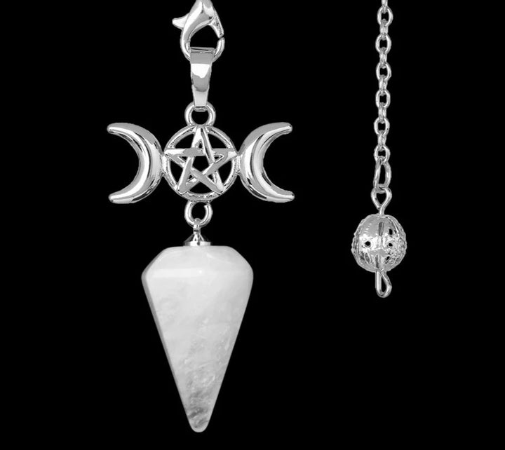 Clear Quartz Triple Moon Pentacle Crystal Pendulums