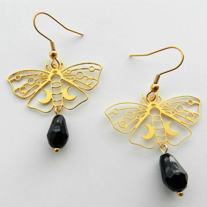 Moth Obsidian Earrings