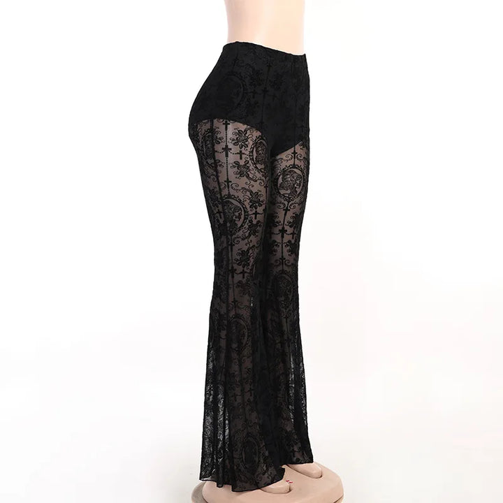 Gothic Clothing Lace High Waist Flare Pants