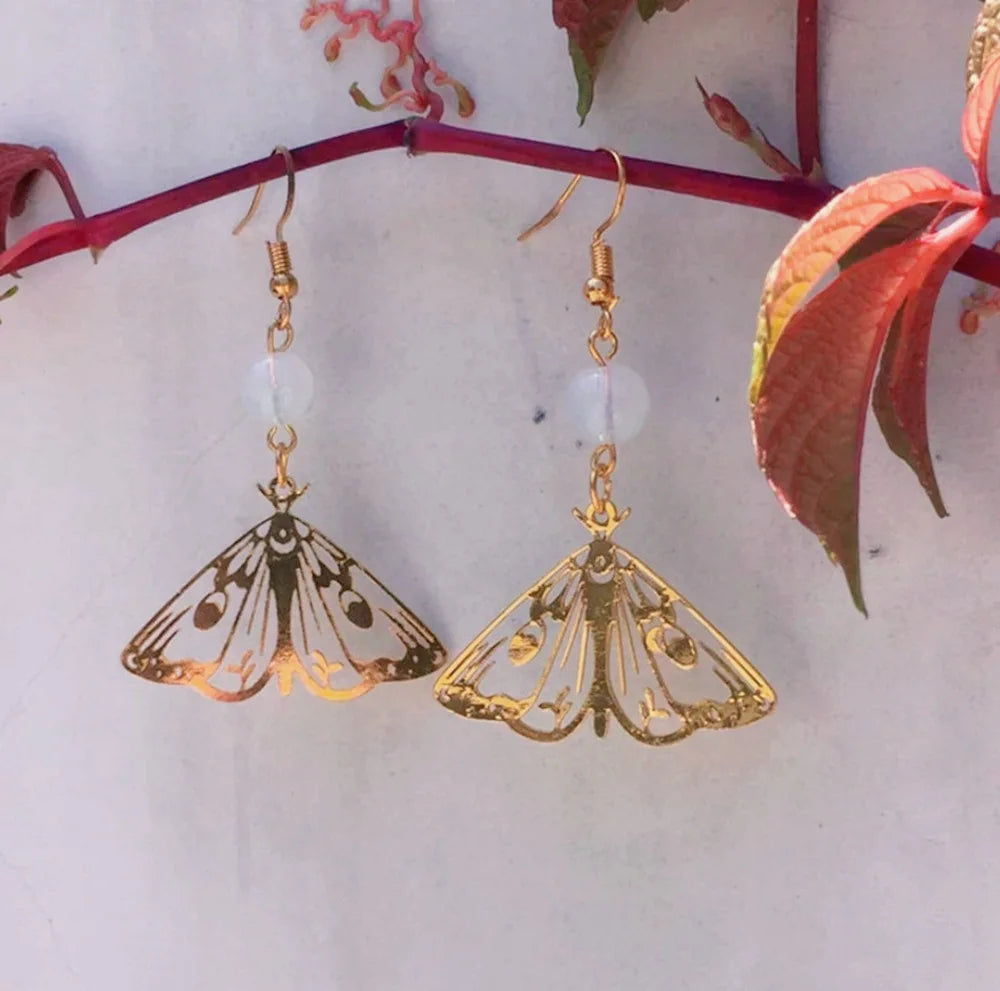 Moth Gold Crystal Witch Earrings