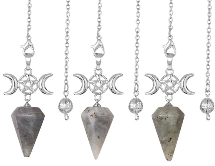 Labradorite Triple Moon Pentacle Crystal Pendulums