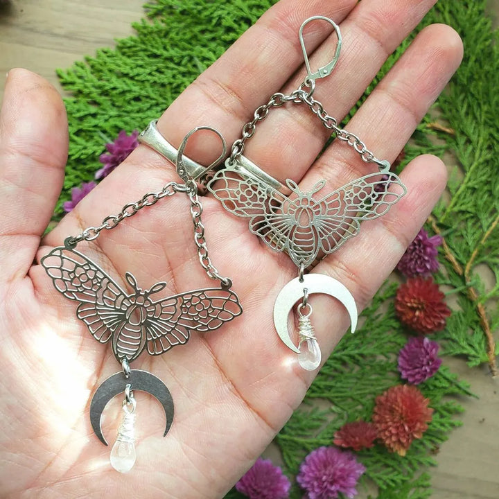 Moth Clear Quartz Crystal Earrings