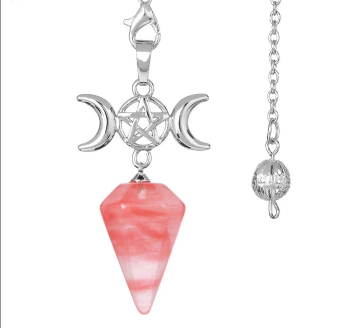 Watermelon Quartz Triple Moon Pentacle Crystal