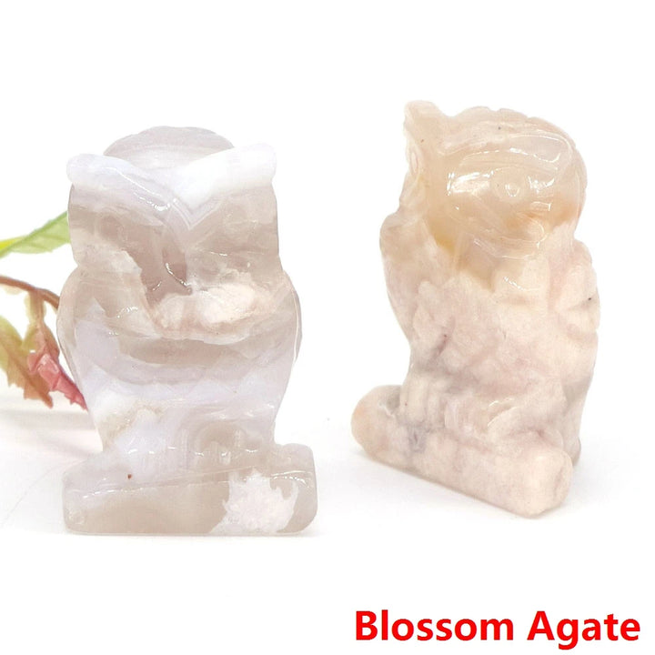 Blossom Agate Owl Crystal Figurine Statue
