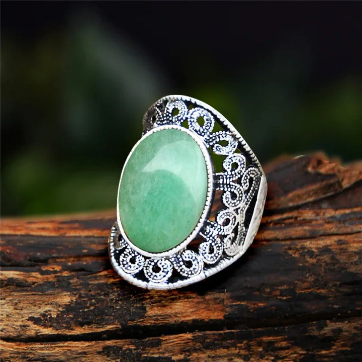 Green Aventurine Oval Vintage Design Rings