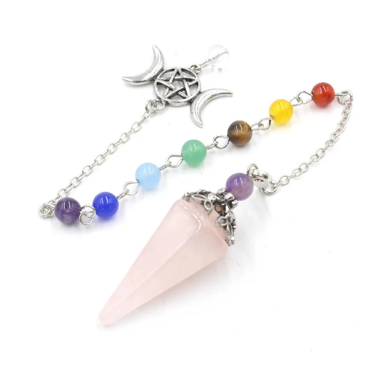 Rose Quartz Triple Moon Pentacle Chakra Pendulums