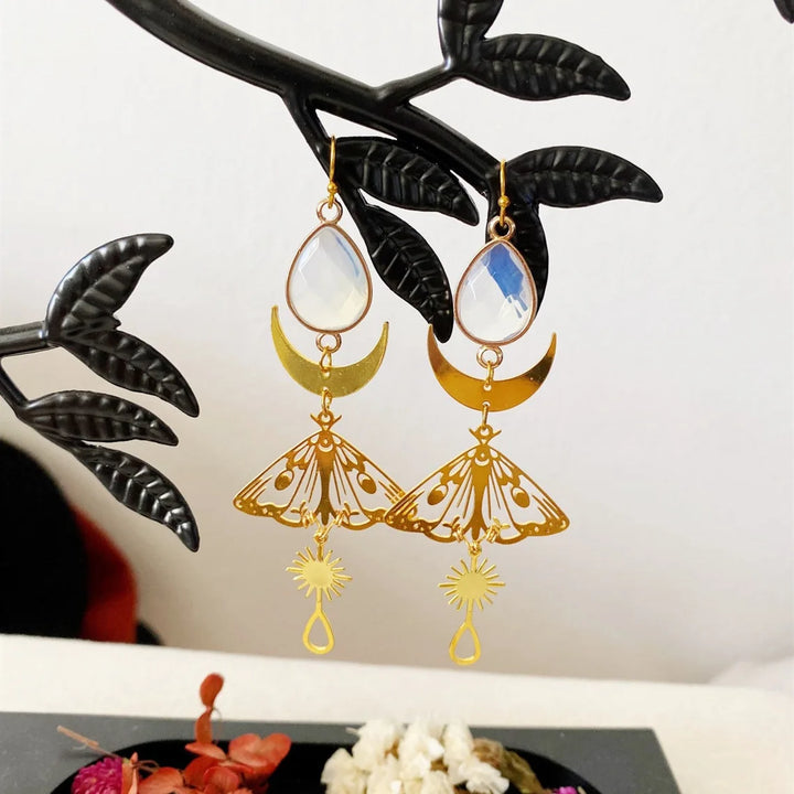 Gold Moth Crystal Earrings