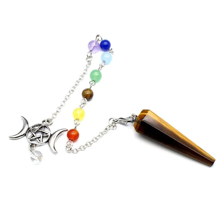 Tigers Eye Triple Moon Pentacle Chakra Pendulums