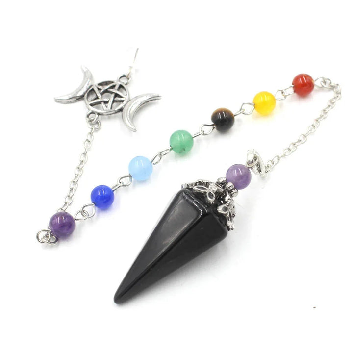 Onyx Triple Moon Pentacle Chakra Pendulums
