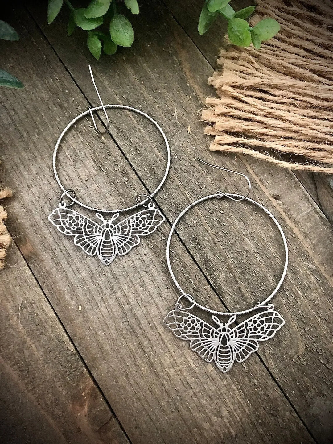 Silver Moth Hoop Earrings
