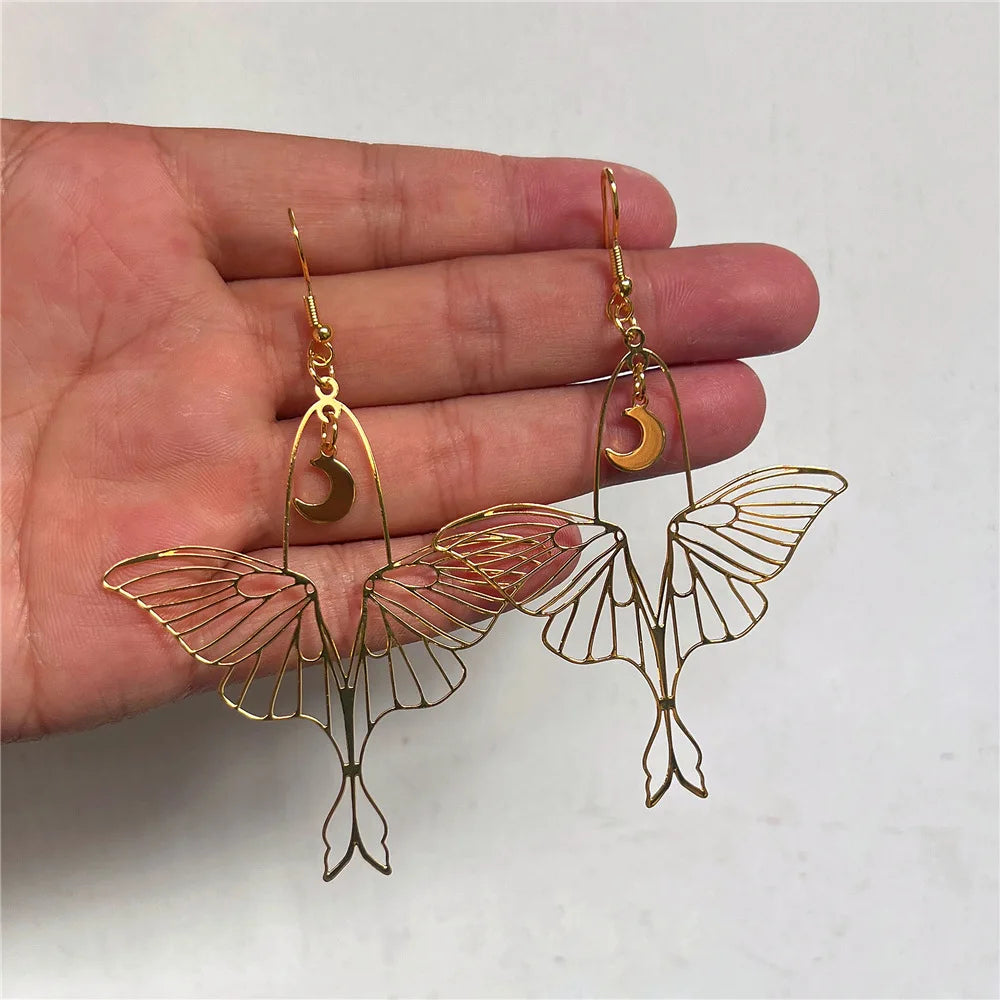 Moon Moth Gold Boho Earrings