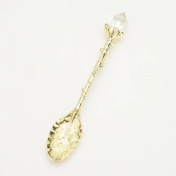 Clear Quartz Crystal Tea Gold Spoons