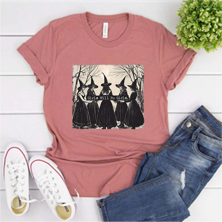 Pink Girls Will Be Girls Witch T-Shirts