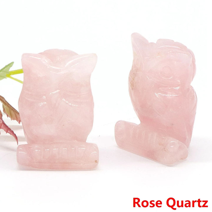 Rose Quartz Owl Crystal Figurine Statue