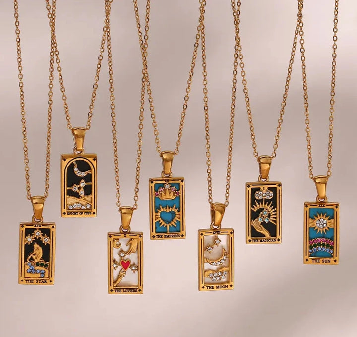 Gold Tarot Card Necklaces For Sale | Green Witch Creations