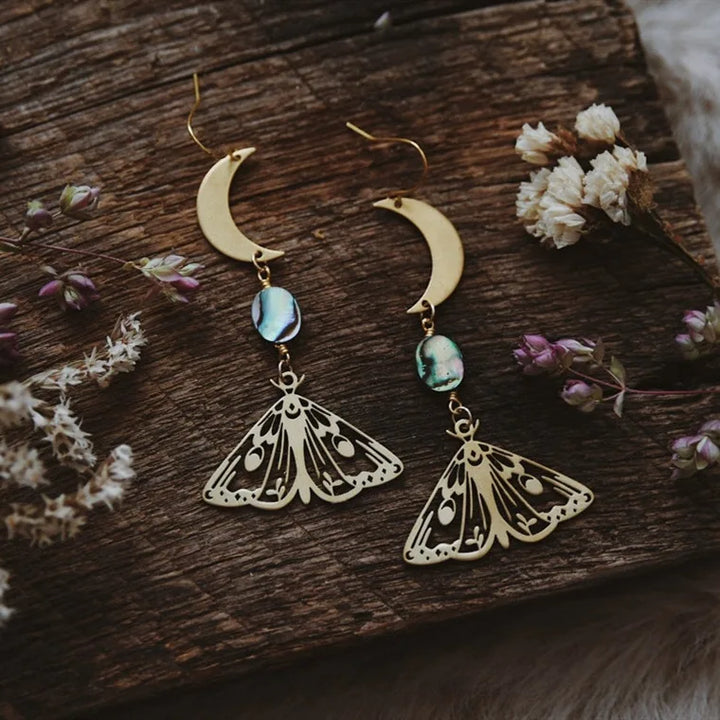 Moth Crystal Moon Earrings