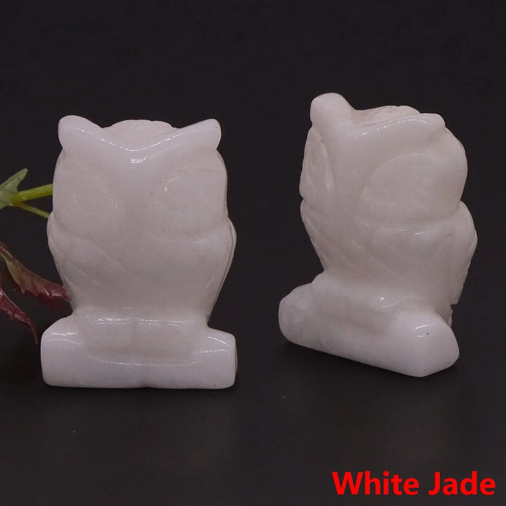 White Jade Owl Crystal Figurine Statue