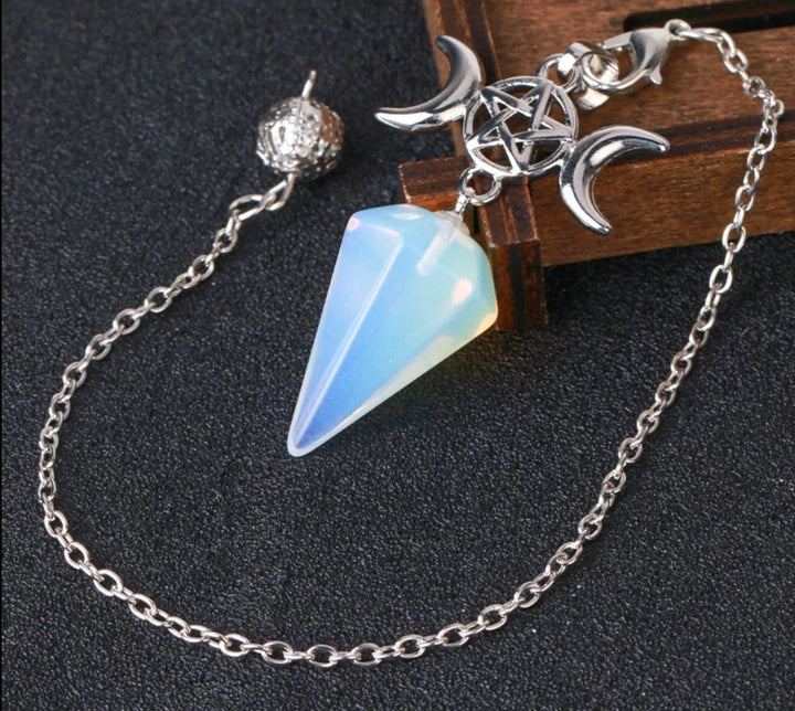 Opalite Triple Moon Pentacle Crystal Pendulums