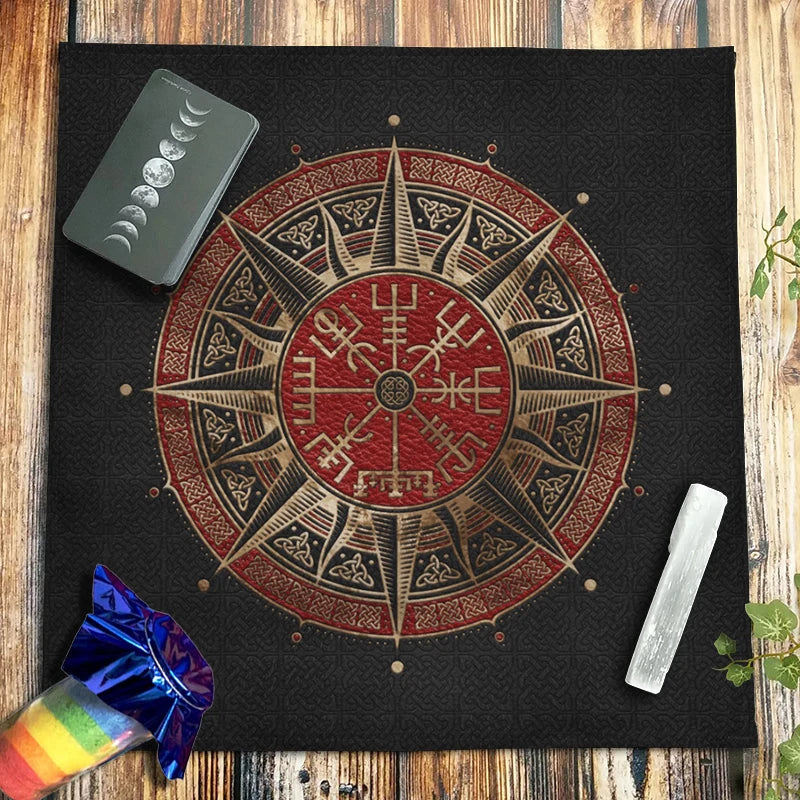 Red Nordic Viking Runes Altar Cloth