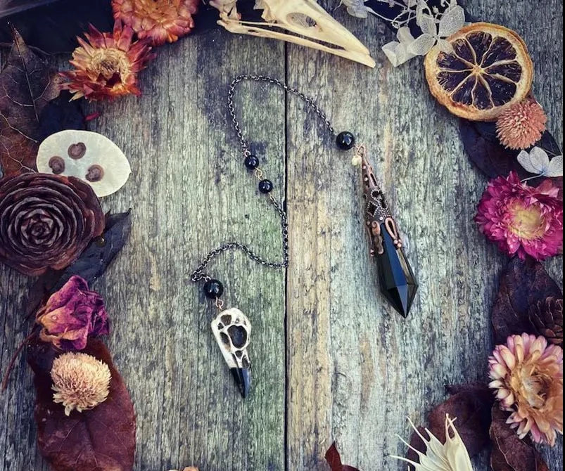 Black Obsidian Raven Skull Pendulum