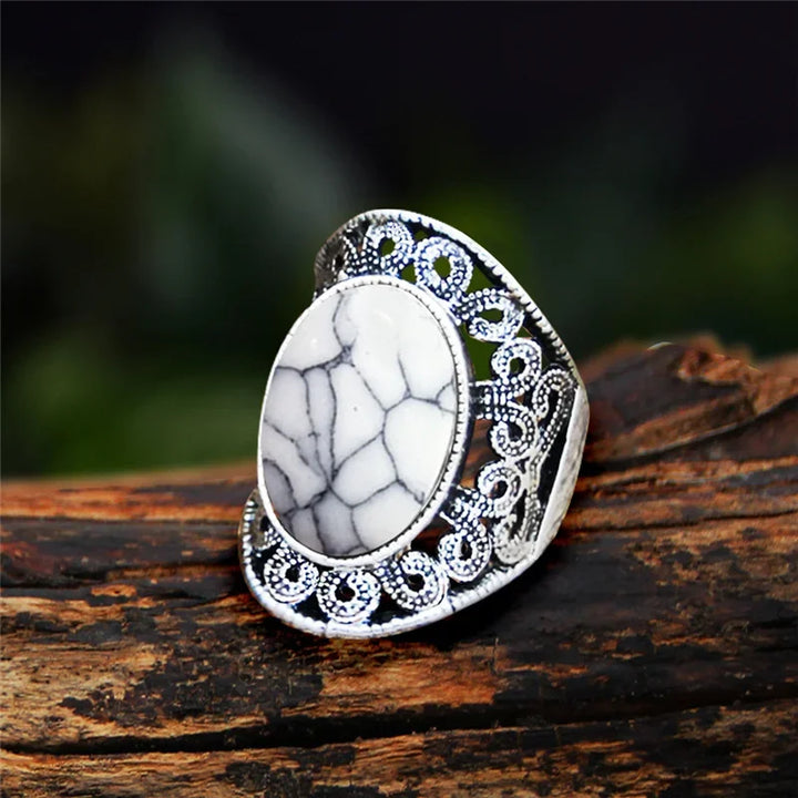 White Howlite Oval Vintage Design Rings
