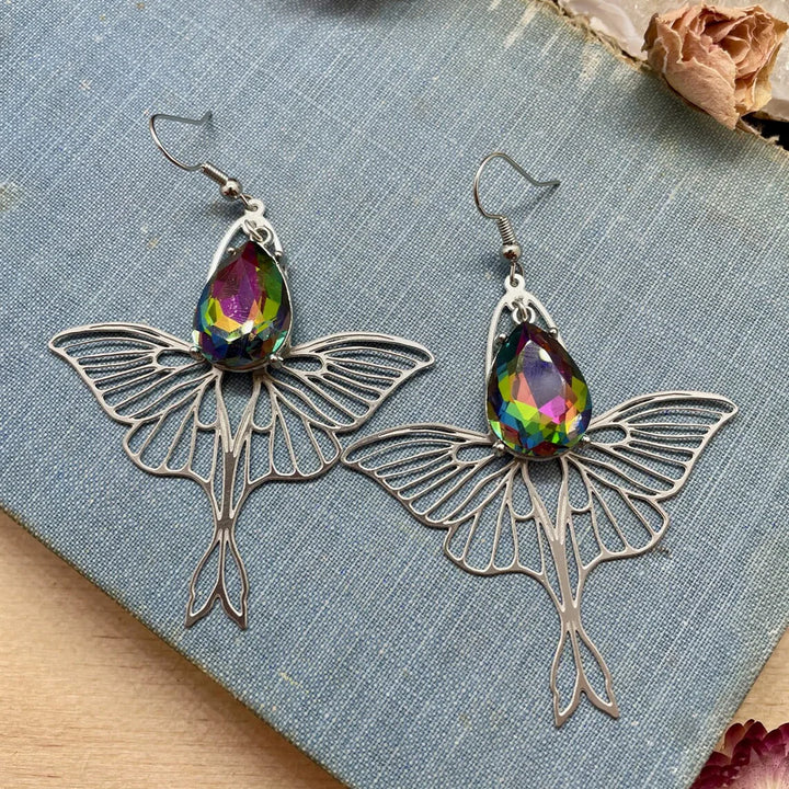 Crystal Moth Silver Earrings