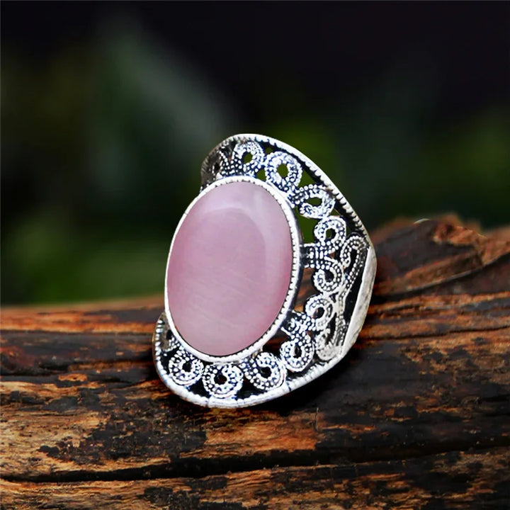 Pink Cats Eye Oval Vintage Design Rings