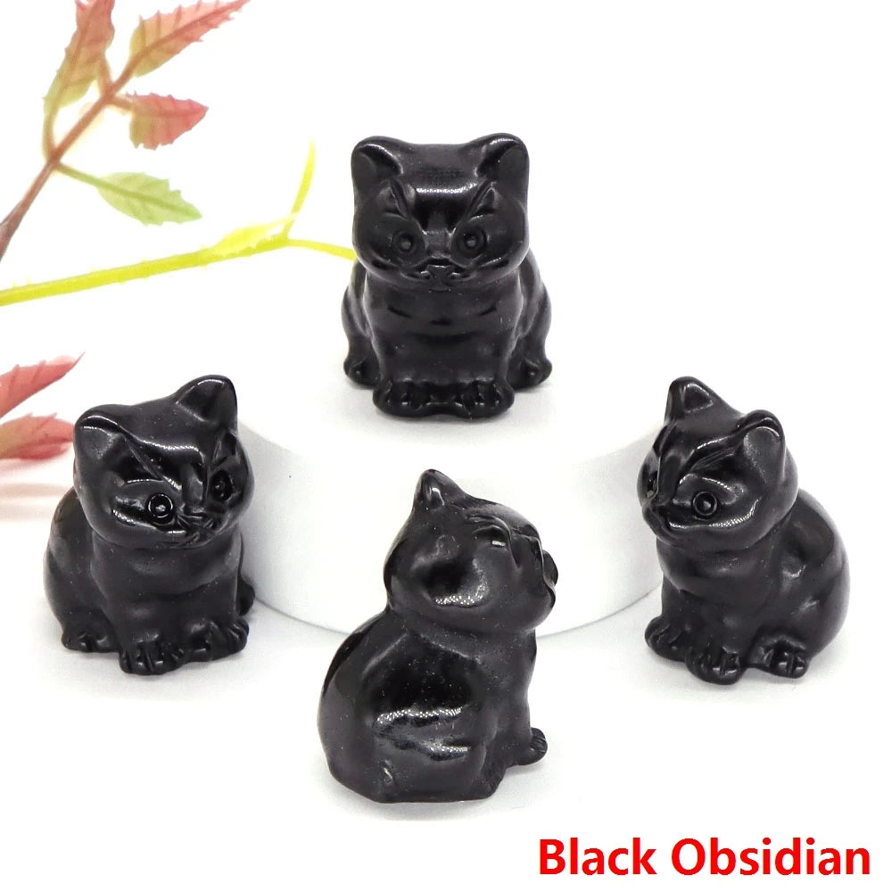 Obsidian Crystal Cat Statue