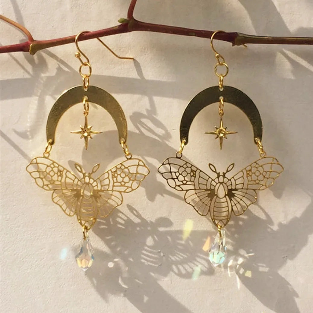 Buy Moth Crystal Moon Earrings