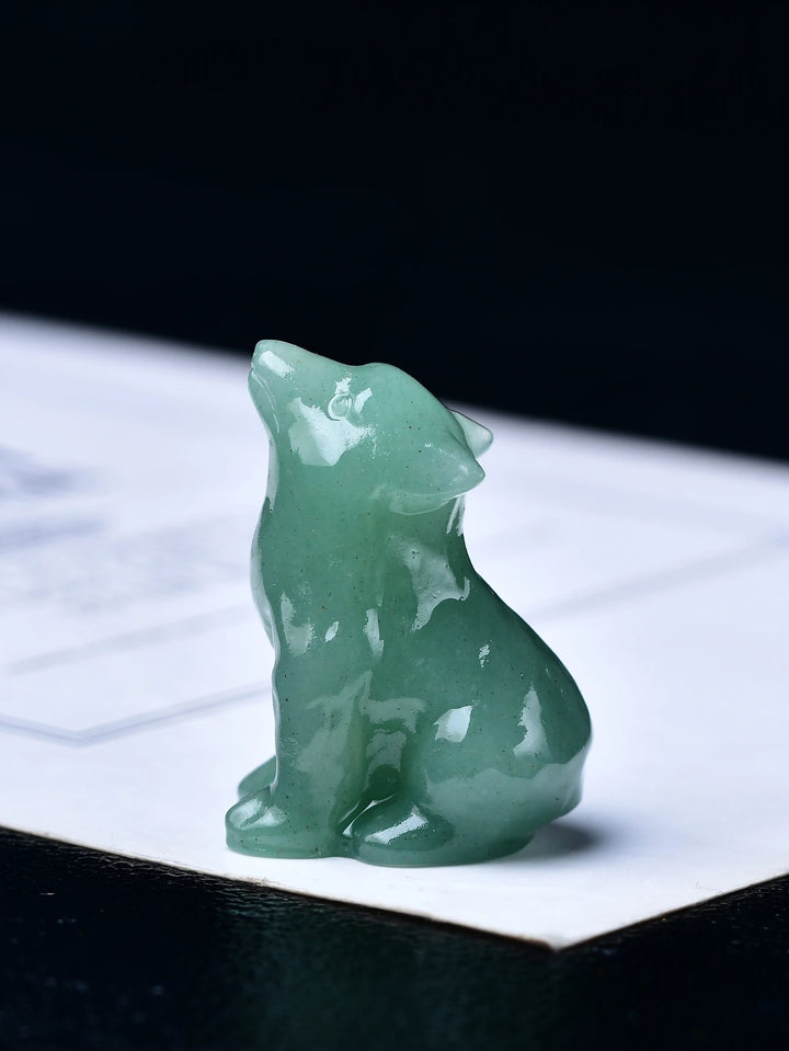Green Aventurine Crystal Wolf Statue