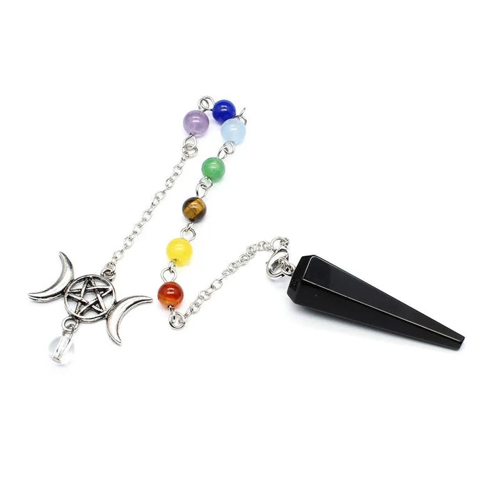 Onyx Triple Moon Pentacle Chakra Pendulums