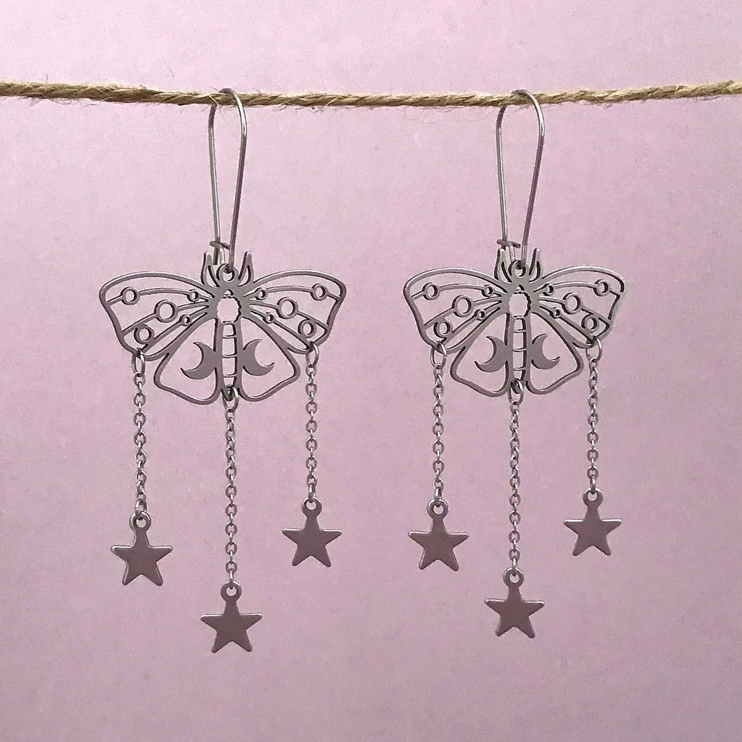 Moth Star Silver Earrings
