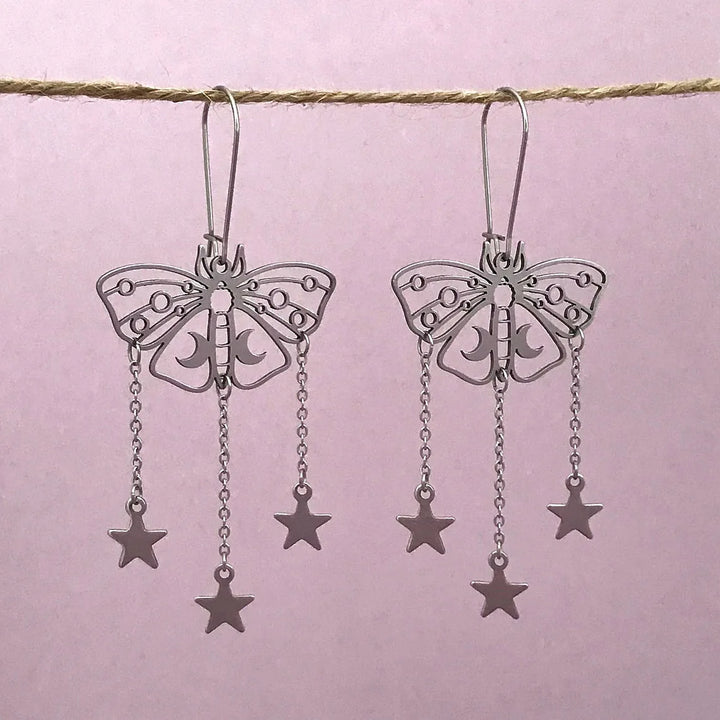 Moth Star Silver Earrings