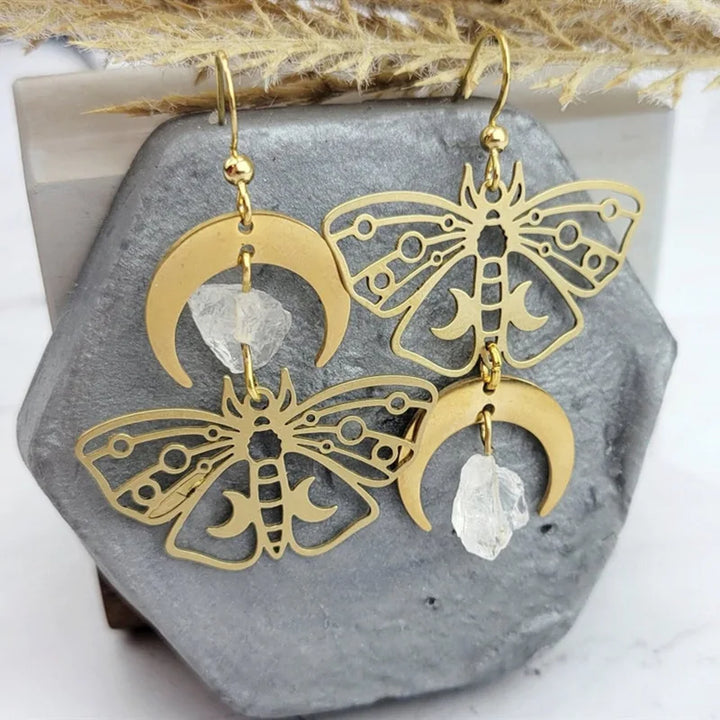 Clear Quartz Moth Earrings